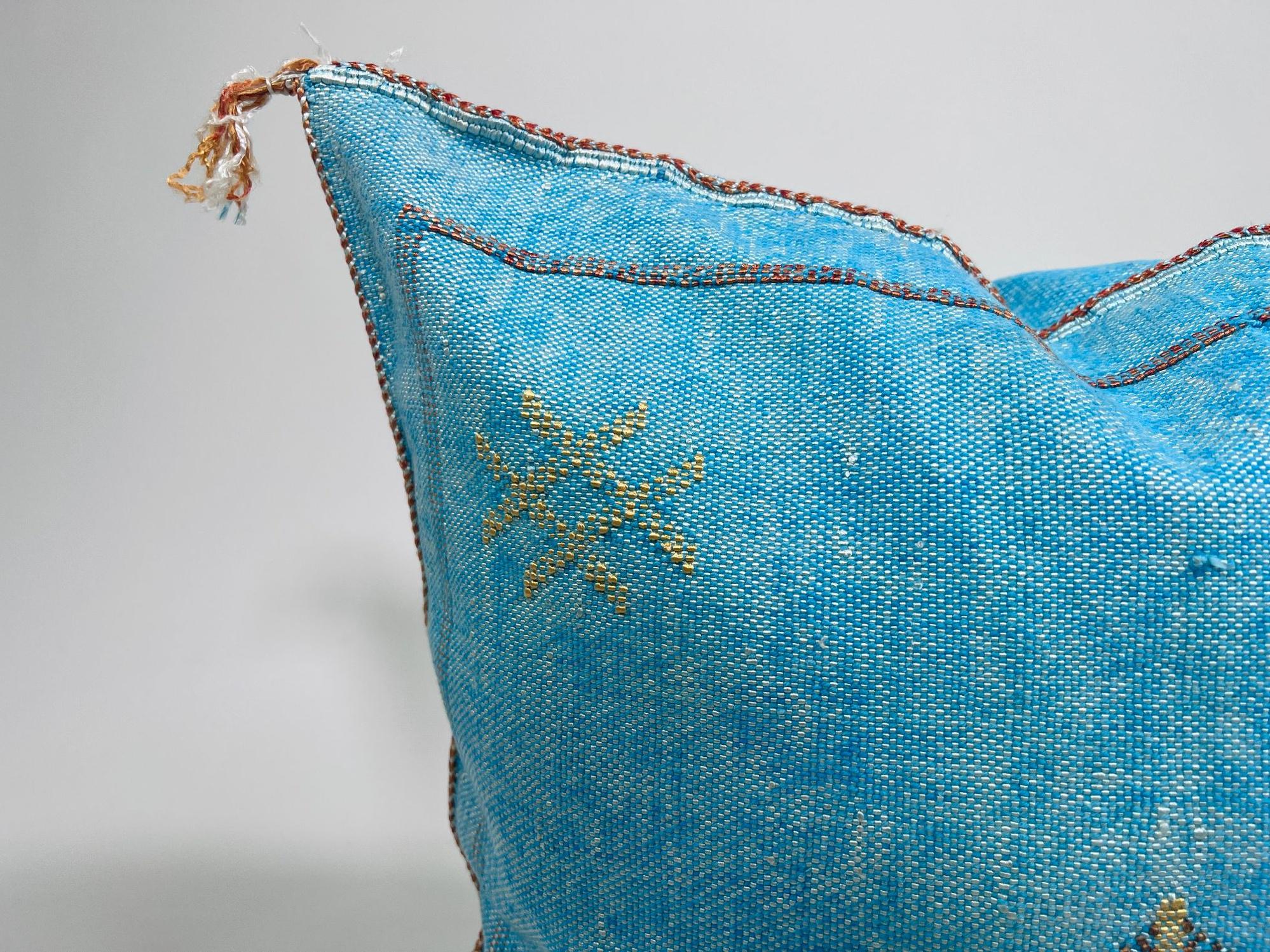Handmade Moroccan Silk Pillow Cover, Cream Beige Embroidery, Taupe Gold Tribal Geometric Pillowcase, Boho - product image 3