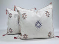 Boho Moroccan Silk Pillow Cover, Cream Ivory Beige Embroidery, Taupe Gold Geometric Tribal Pillowcase for - product image 1