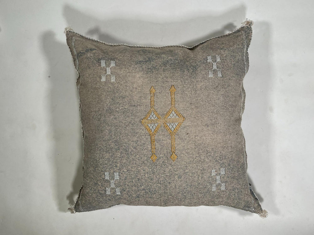 Moroccan Silk Pillow Cover, Ivory Cream Beige Embroidered Cushion Cover, Neutral Boho Tribal Geometric Pi - product image 5