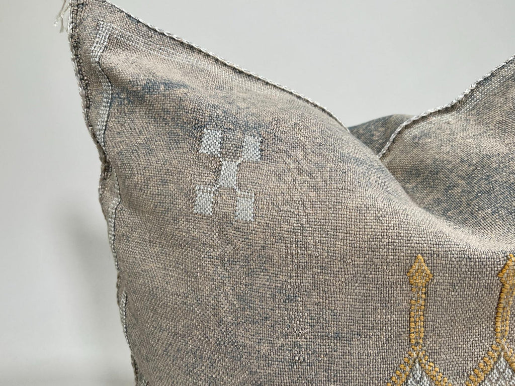 Moroccan Silk Pillow Cover, Ivory Cream Beige Embroidered Cushion Cover, Neutral Boho Tribal Geometric Pi - product image 3