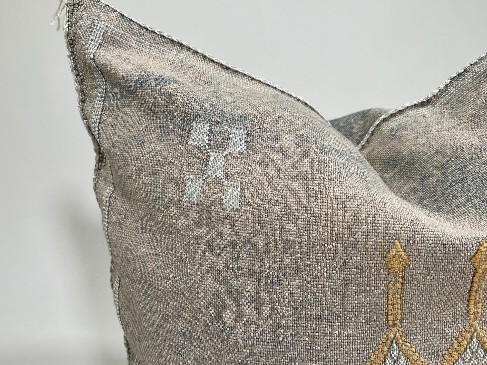 Moroccan Silk Pillow Cover, Ivory Cream Beige Embroidered Cushion Cover, Neutral Boho Tribal Geometric Pi - product image 3