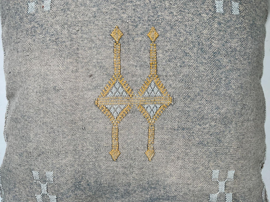 Moroccan Silk Pillow Cover, Ivory Cream Beige Embroidered Cushion Cover, Neutral Boho Tribal Geometric Pi - product image 6