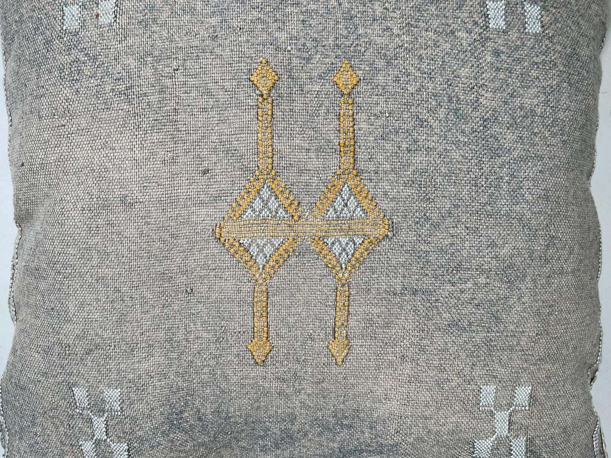Moroccan Silk Pillow Cover, Ivory Cream Beige Embroidered Cushion Cover, Neutral Boho Tribal Geometric Pi - product image 6