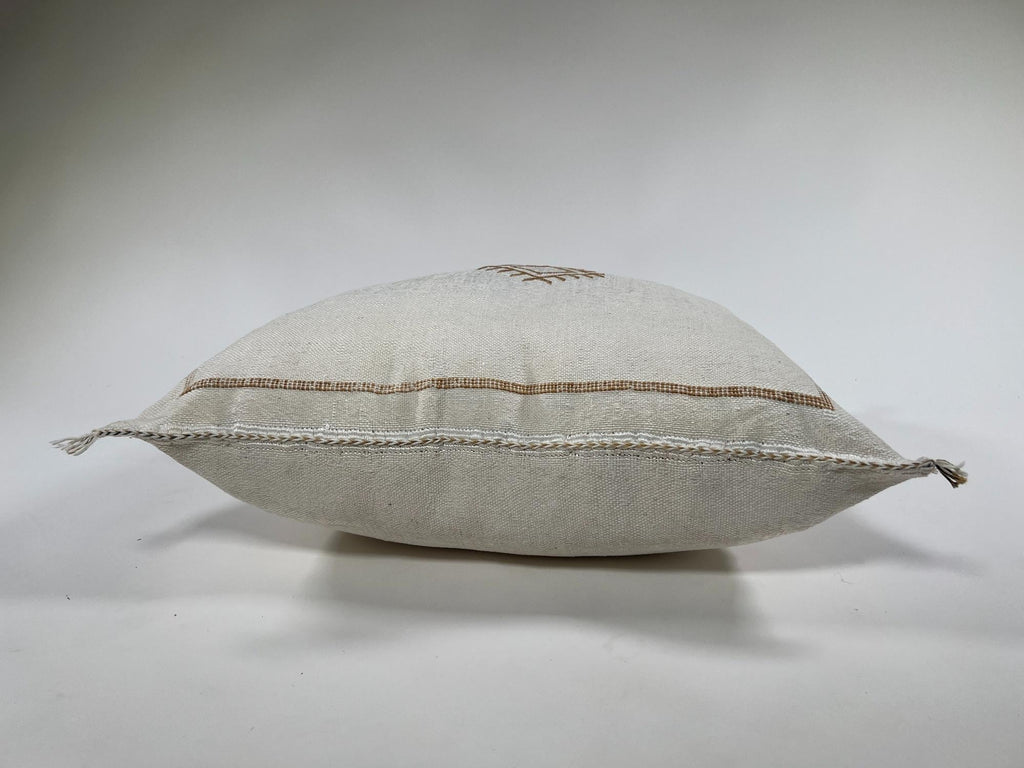 Handmade Silk Moroccan Pillow Cover, Cream Ivory Beige Tribal Embroidery, Neutral Boho Geometric Cushion - product image 4