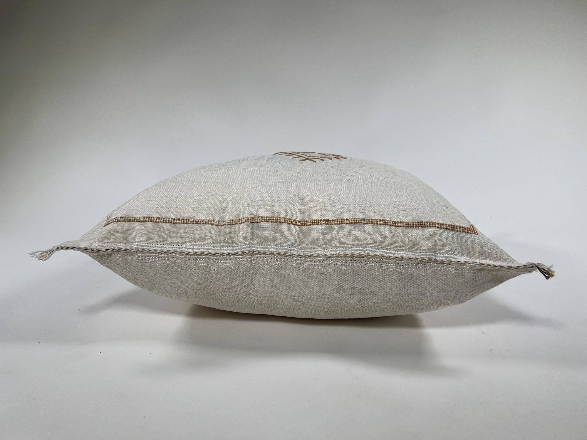 Handmade Silk Moroccan Pillow Cover, Cream Ivory Beige Tribal Embroidery, Neutral Boho Geometric Cushion - product image 4