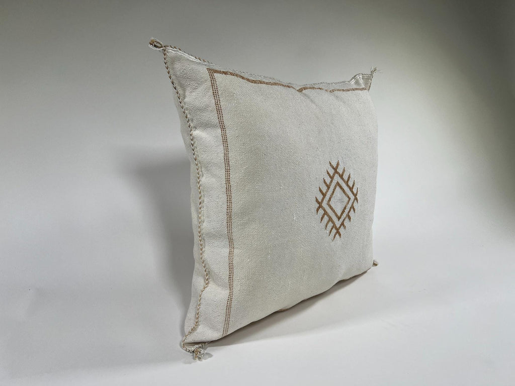Handmade Silk Moroccan Pillow Cover, Cream Ivory Beige Tribal Embroidery, Neutral Boho Geometric Cushion - product image 3