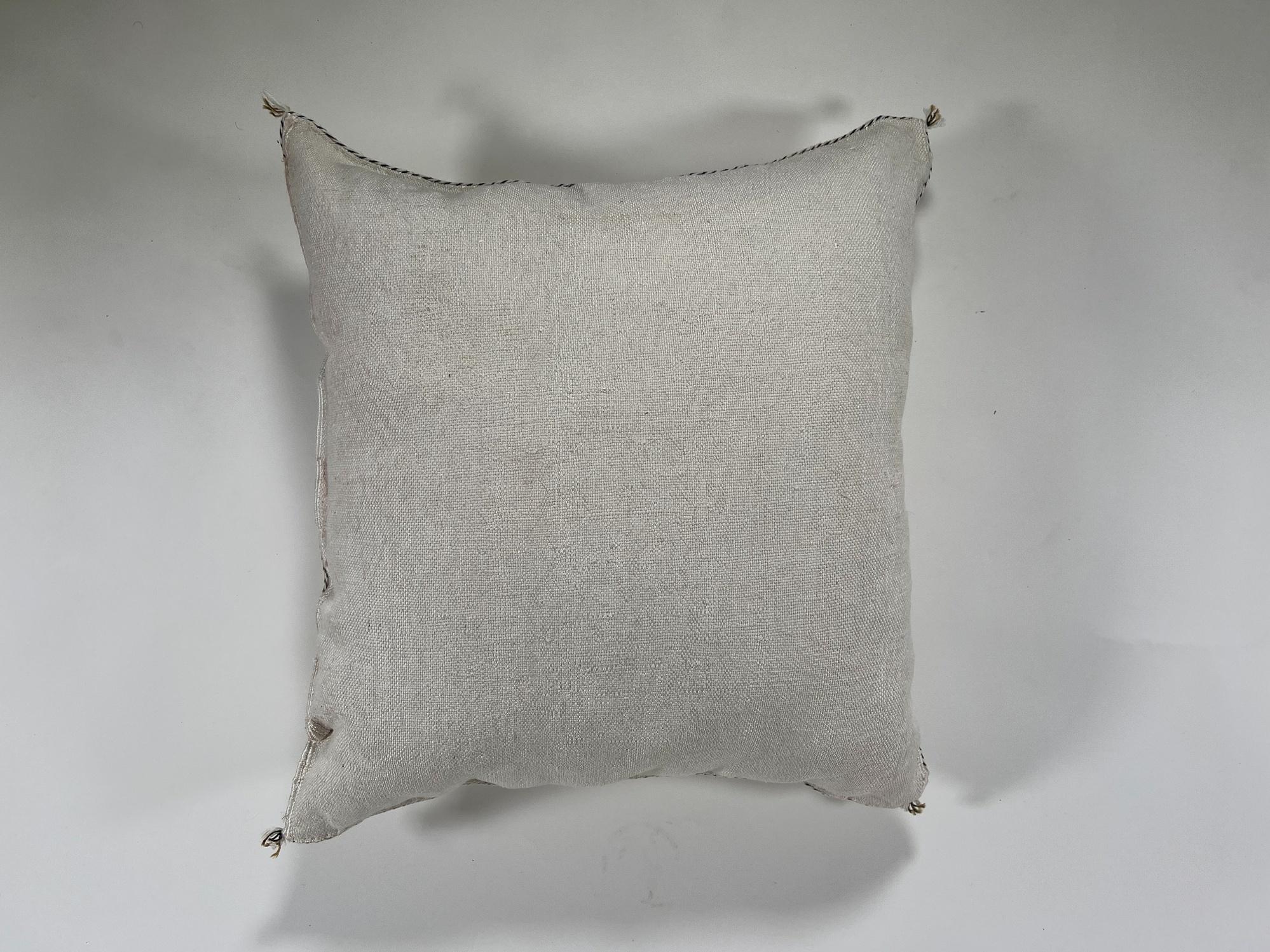 Handmade Silk Moroccan Pillow Cover, Cream Ivory Beige Tribal Embroidery, Neutral Boho Geometric Cushion - product image 8