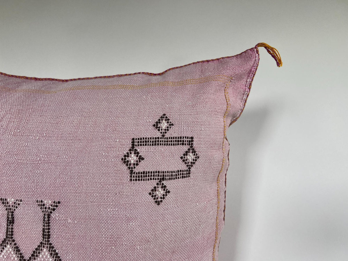 Moroccan Silk Pillow Cover, Ivory Beige Embroidered Pillowcase, Boho Tribal Geometric Cushion for Sofa Be - product image 2