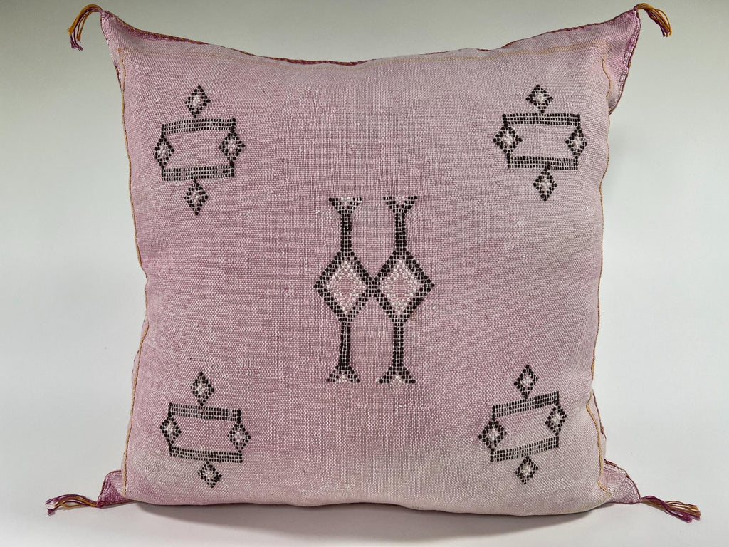 Moroccan Silk Pillow Cover, Ivory Beige Embroidered Pillowcase, Boho Tribal Geometric Cushion for Sofa Be - product image 4