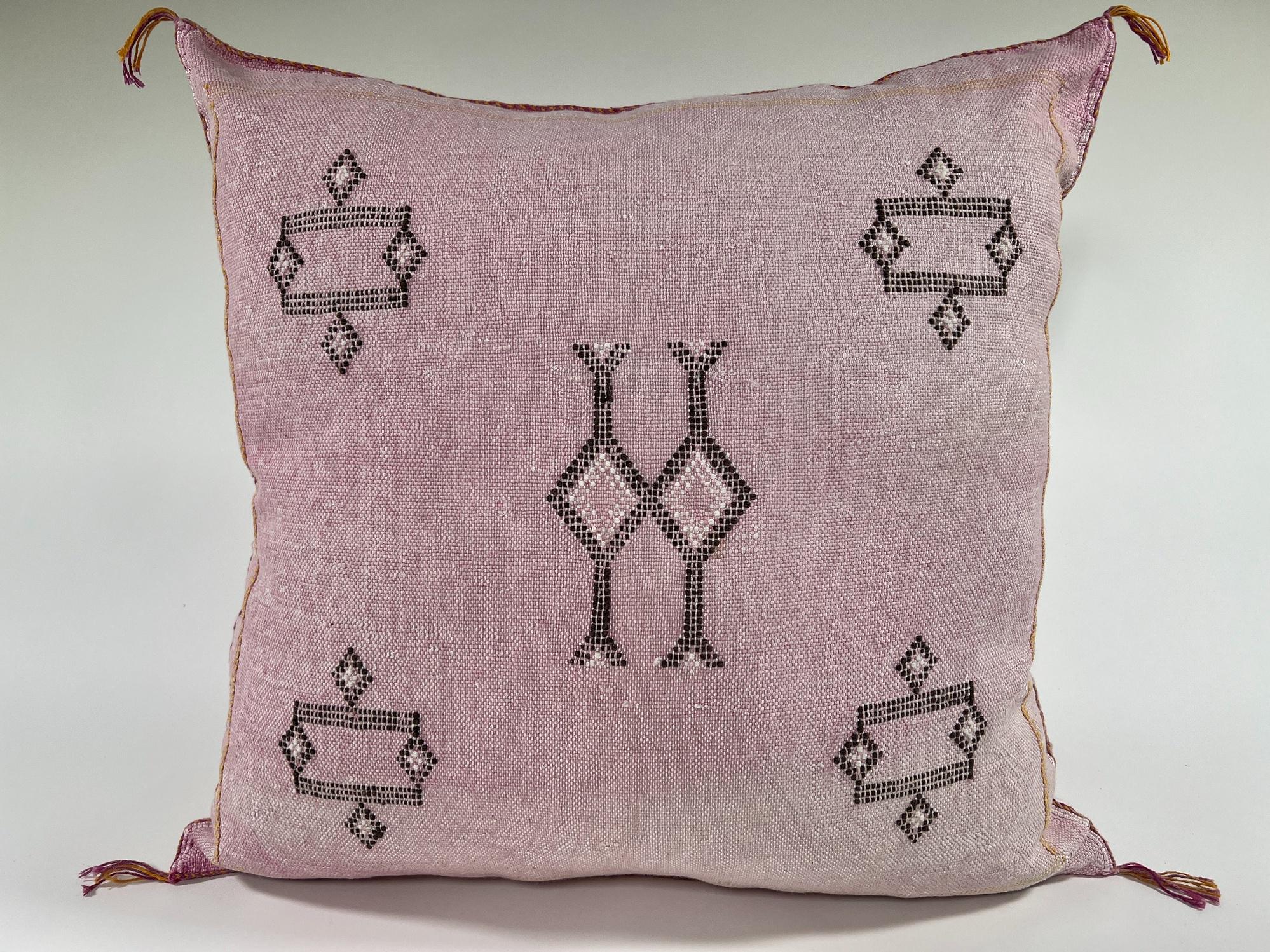 Moroccan Silk Pillow Cover, Ivory Beige Embroidered Pillowcase, Boho Tribal Geometric Cushion for Sofa Be - product image 4