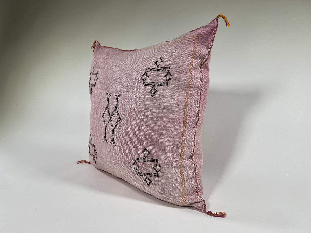 Moroccan Silk Pillow Cover, Ivory Beige Embroidered Pillowcase, Boho Tribal Geometric Cushion for Sofa Be - product image 5