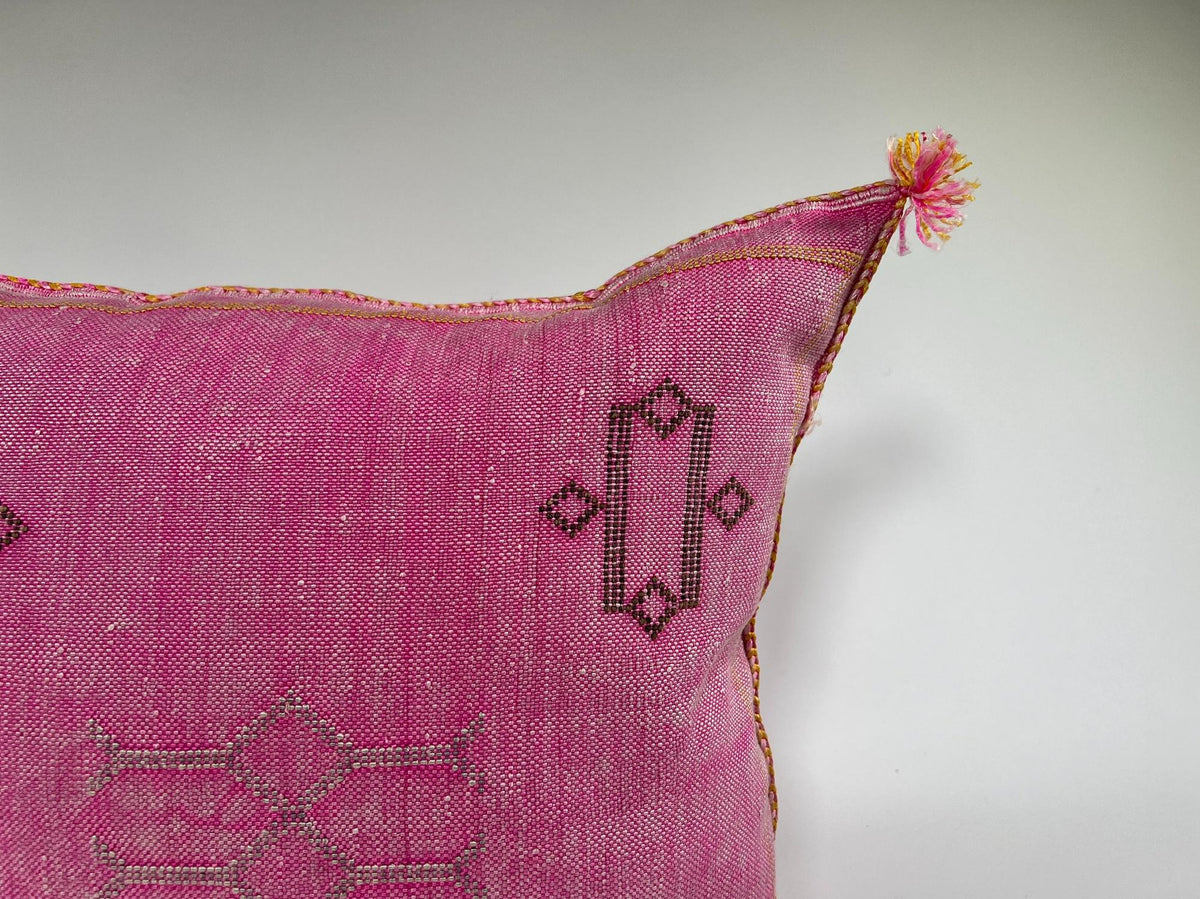 Luxury Moroccan Silk Pillow Cover, Cream Beige Embroidered Pillowcase, Boho Neutral Tribal Geometric Cush - product image 2