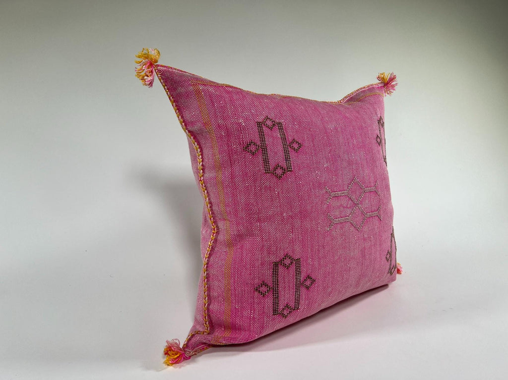 Luxury Moroccan Silk Pillow Cover, Cream Beige Embroidered Pillowcase, Boho Neutral Tribal Geometric Cush - product image 5