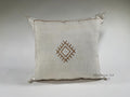 Handmade Silk Moroccan Pillow Cover, Cream Ivory Beige Tribal Embroidery, Neutral Boho Geometric Cushion - product image 1