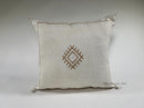 Handmade Silk Moroccan Pillow Cover, Cream Ivory Beige Tribal Embroidery, Neutral Boho Geometric Cushion - product image 1