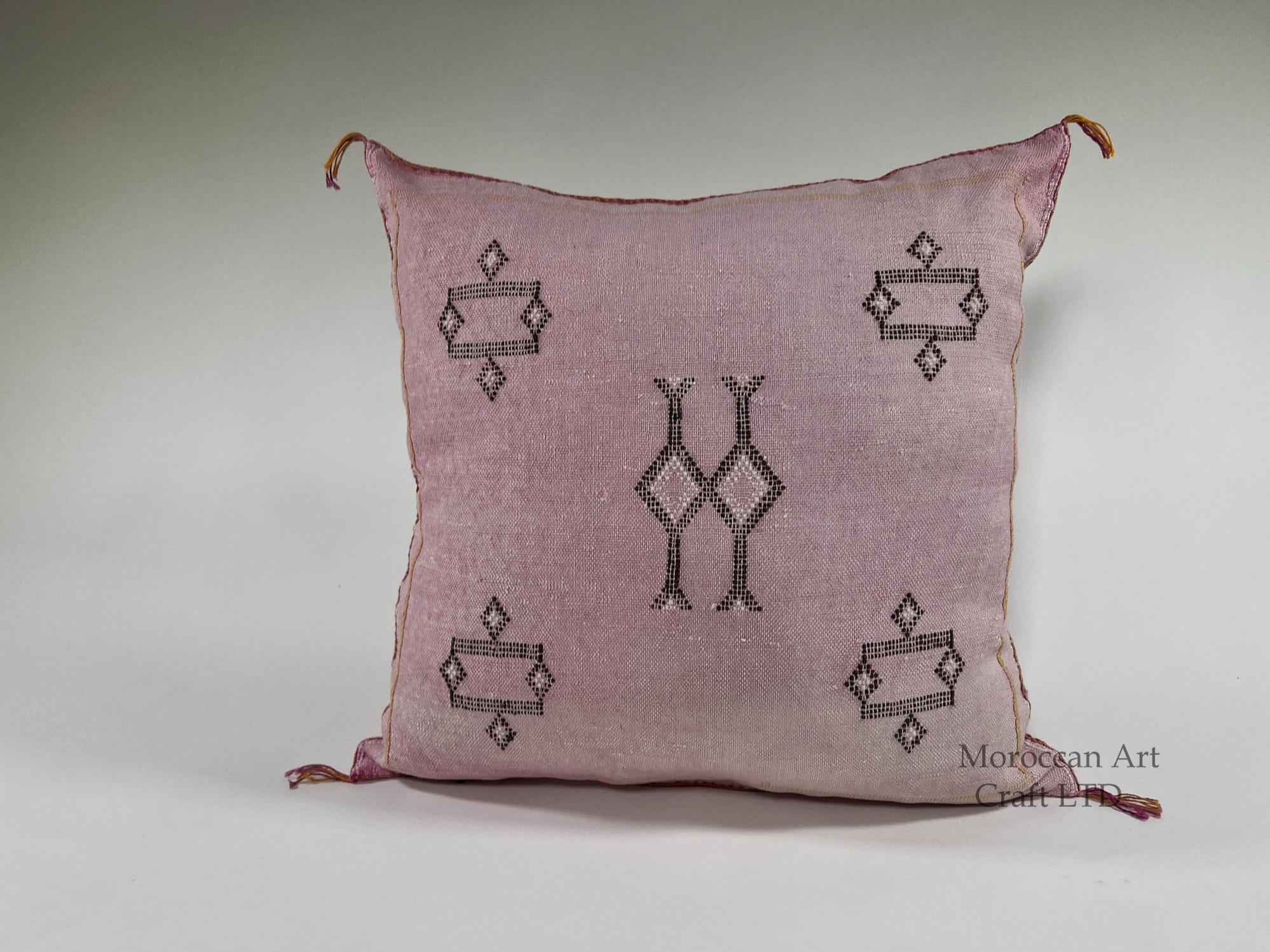 Moroccan Silk Pillow Cover, Ivory Beige Embroidered Pillowcase, Boho Tribal Geometric Cushion for Sofa Be - product image 1