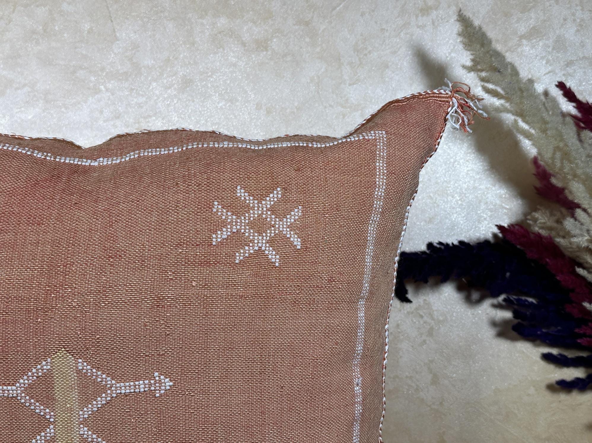 Boho Terracotta Pillow Cover, Handmade Moroccan Woven Cushion, Rust Kilim Pillowcase with Ivory Berber Em - product image 5