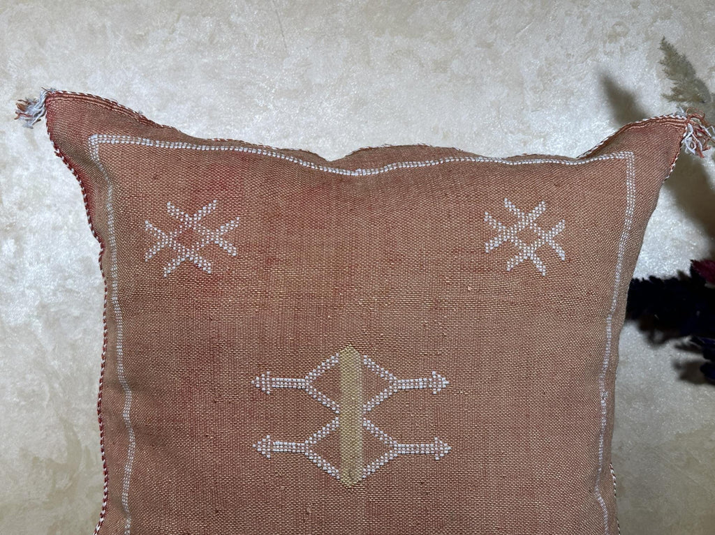 Boho Terracotta Pillow Cover, Handmade Moroccan Woven Cushion, Rust Kilim Pillowcase with Ivory Berber Em - product image 3