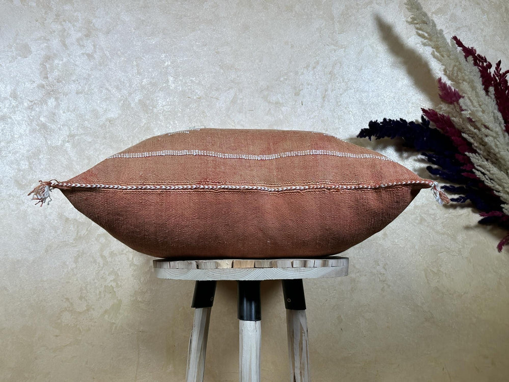 Boho Terracotta Pillow Cover, Handmade Moroccan Woven Cushion, Rust Kilim Pillowcase with Ivory Berber Em - product image 7