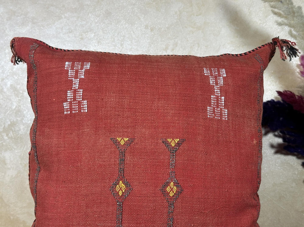 Terracotta Sabra Silk Pillow Cover, Moroccan Boujad Boho Cushion, Handmade Embroidered Sofa Pillow With T - product image 8