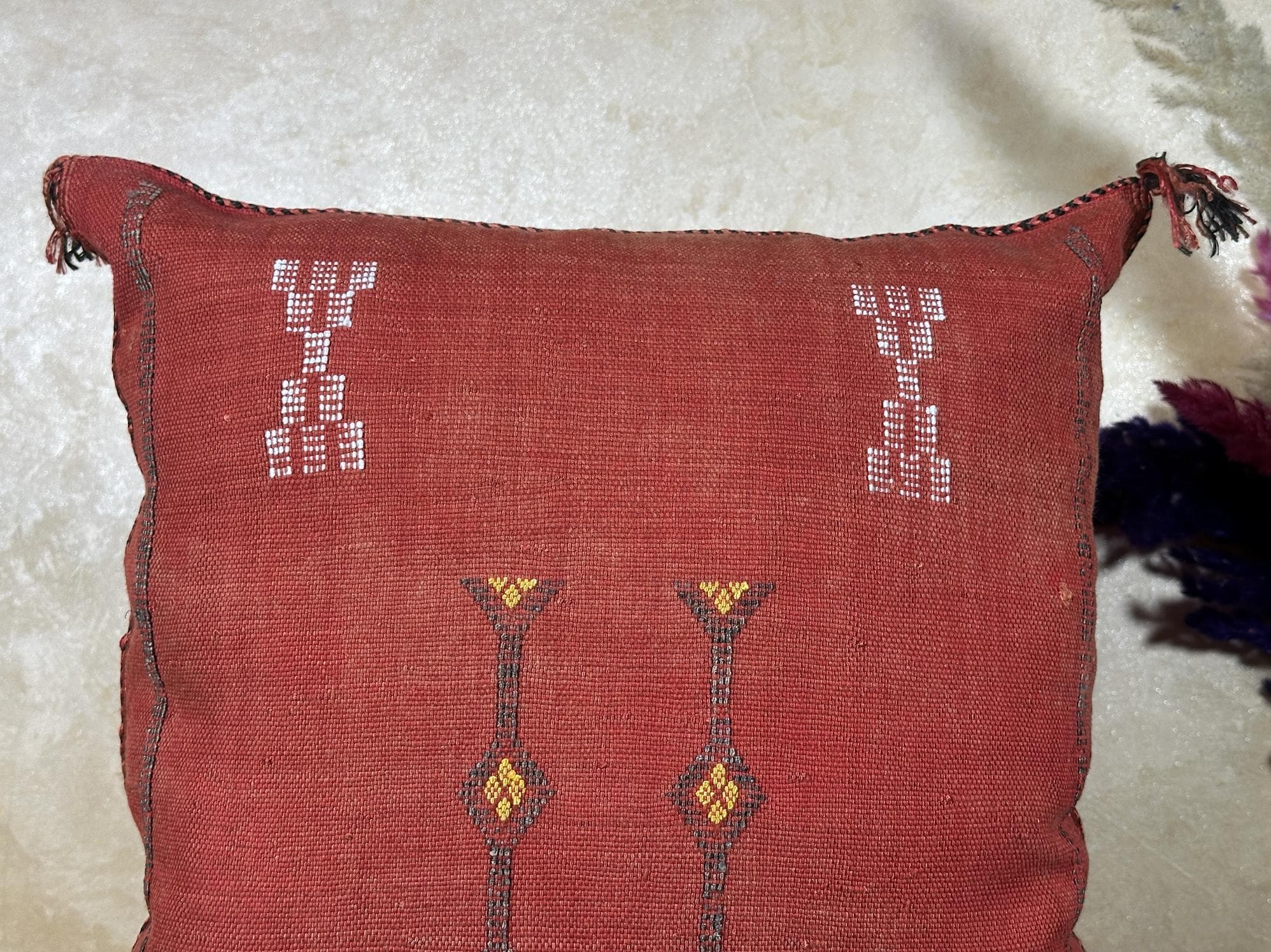 Terracotta Sabra Silk Pillow Cover, Moroccan Boujad Boho Cushion, Handmade Embroidered Sofa Pillow With T - product image 8