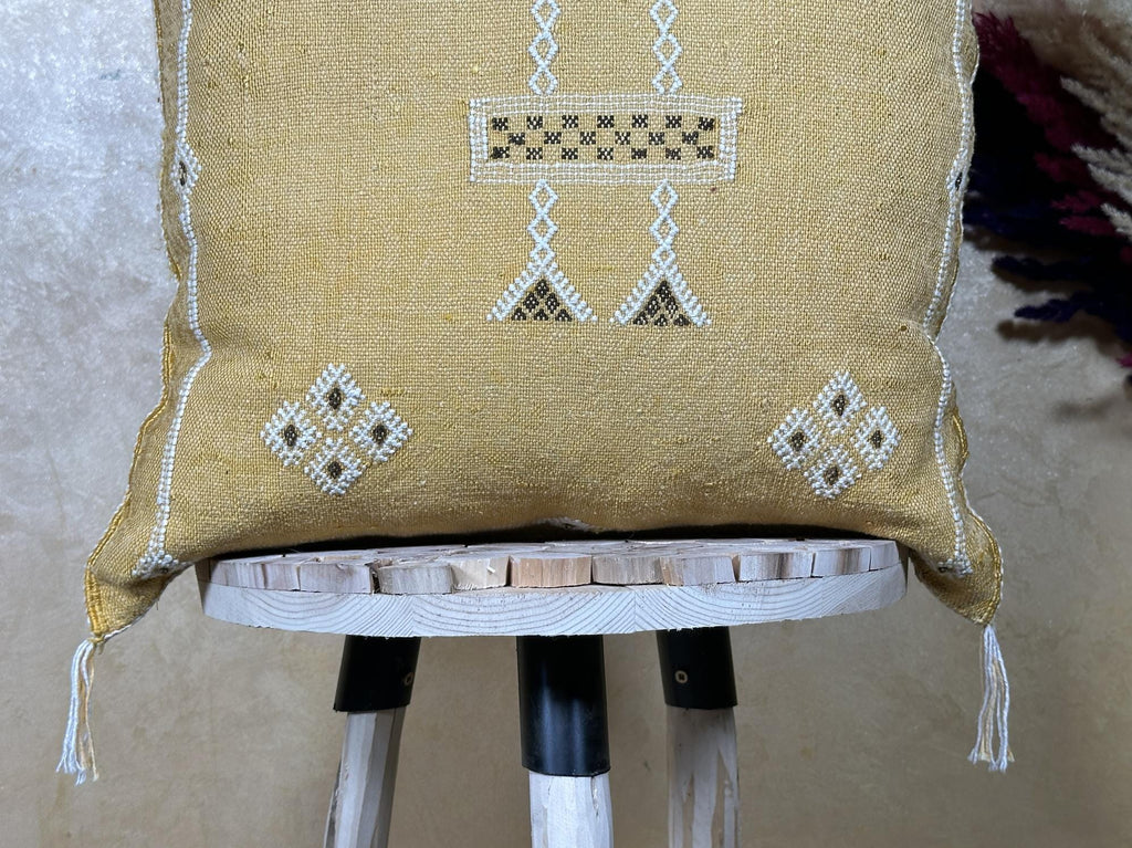 Gold Sabra Cactus Silk Pillow Cover, Moroccan Boho Kilim Cushion, Handmade Embroidered Pillow Case, Luxur - product image 8