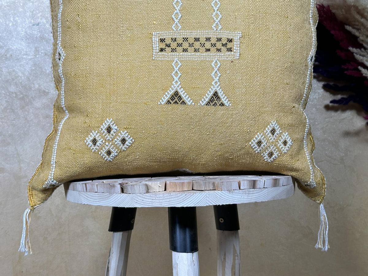 Gold Sabra Cactus Silk Pillow Cover, Moroccan Boho Kilim Cushion, Handmade Embroidered Pillow Case, Luxur - product image 8
