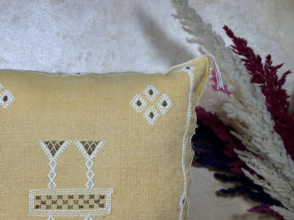 Gold Sabra Cactus Silk Pillow Cover, Moroccan Boho Kilim Cushion, Handmade Embroidered Pillow Case, Luxur - product image 7
