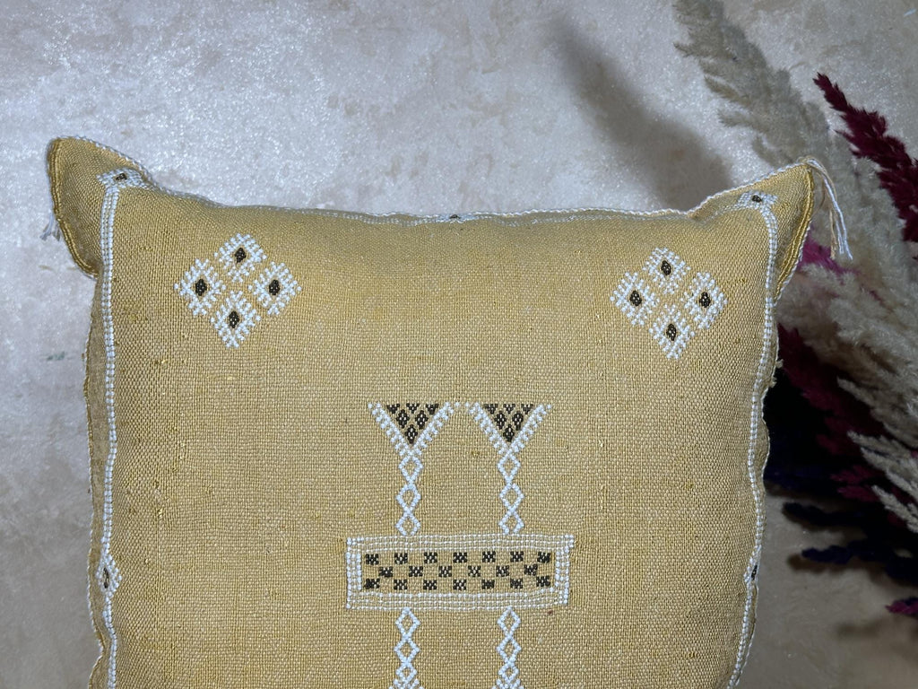Gold Sabra Cactus Silk Pillow Cover, Moroccan Boho Kilim Cushion, Handmade Embroidered Pillow Case, Luxur - product image 2