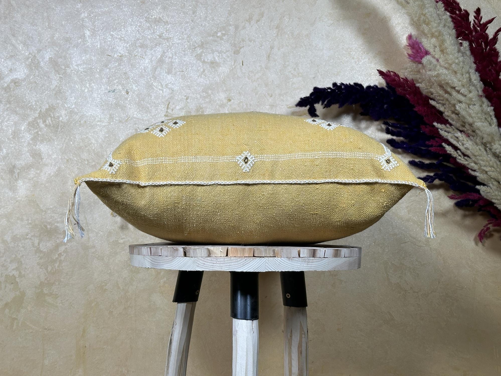 Gold Sabra Cactus Silk Pillow Cover, Moroccan Boho Kilim Cushion, Handmade Embroidered Pillow Case, Luxur - product image 6