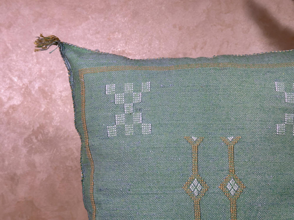 Mint Green Sabra Pillow Cover, Moroccan Boho Cushion, Handmade Cactus Silk Pillowcase With Woven Pattern - product image 6