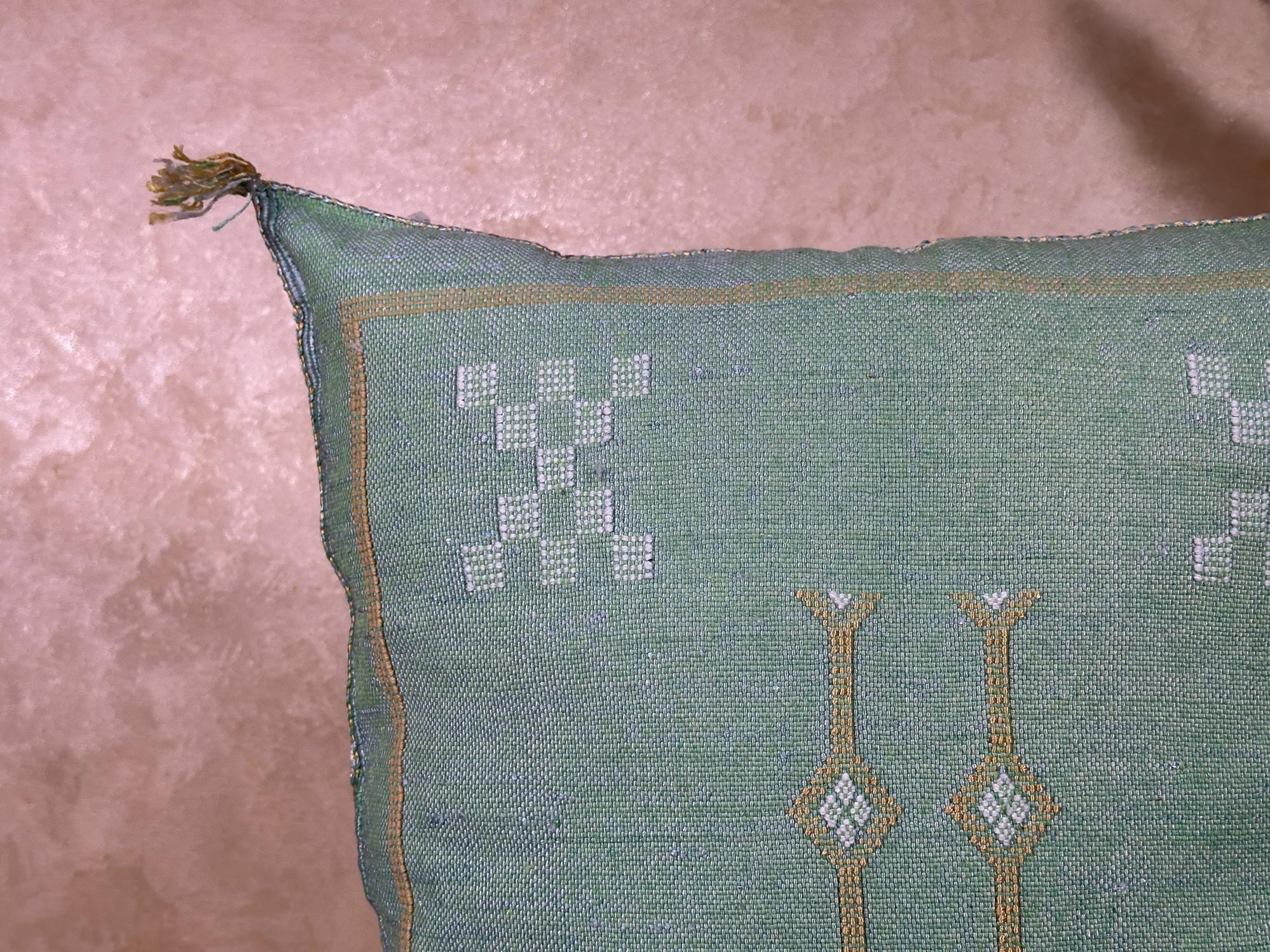 Mint Green Sabra Pillow Cover, Moroccan Boho Cushion, Handmade Cactus Silk Pillowcase With Woven Pattern - product image 6