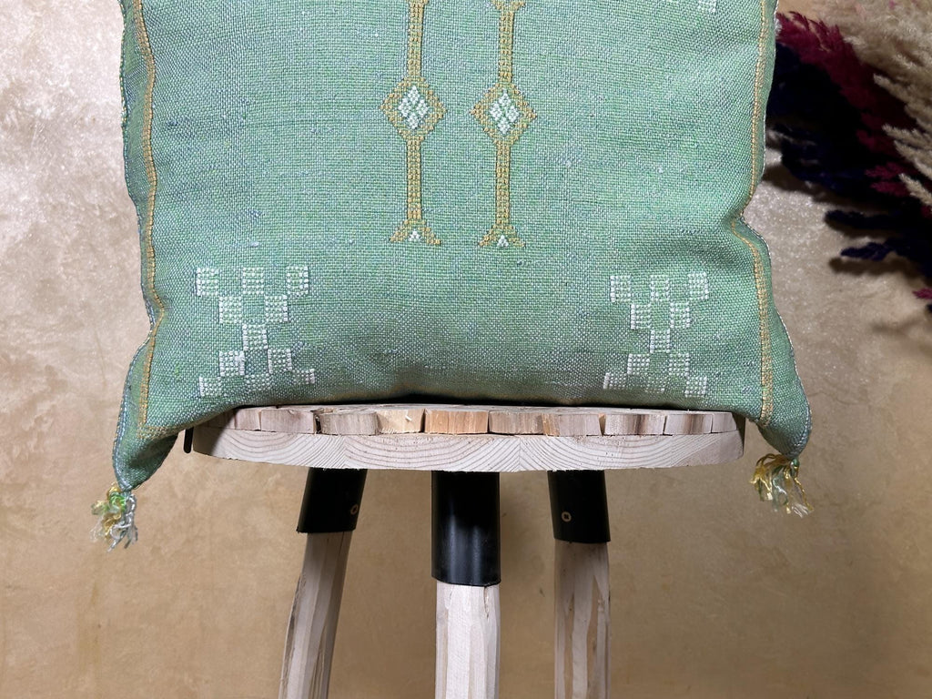 Mint Green Sabra Pillow Cover, Moroccan Boho Cushion, Handmade Cactus Silk Pillowcase With Woven Pattern - product image 4