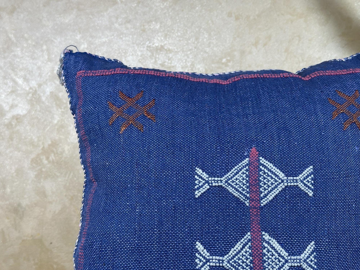 Blue Handmade Moroccan Pillow Cover, Boho Kilim Cushion Cover, Navy Silk Pillow Case, Embroidered Decorat - product image 8