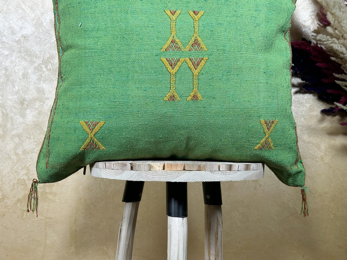 Green Cactus Silk Pillow Cover, Moroccan Sabra Pillow, Berber Boho Cushion with Gold Embroidery, Handmade - product image 4