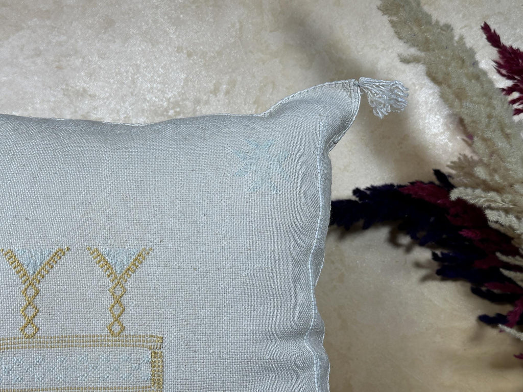 Silver Moroccan Silk Pillow Cover, Gold Embroidered Boho Cushion, Handmade Luxury Pillowcase, Custom Gift - product image 5