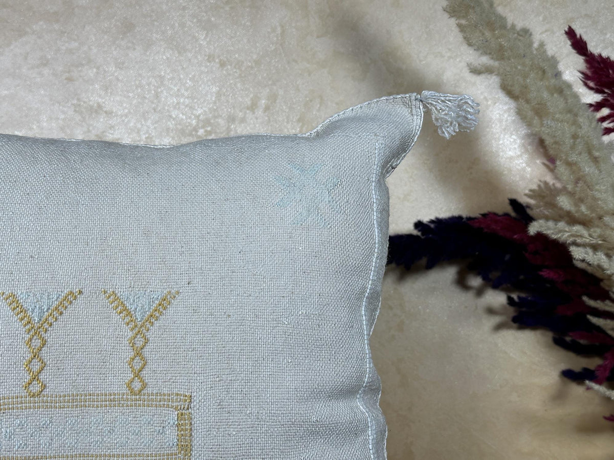 Silver Moroccan Silk Pillow Cover, Gold Embroidered Boho Cushion, Handmade Luxury Pillowcase, Custom Gift - product image 5