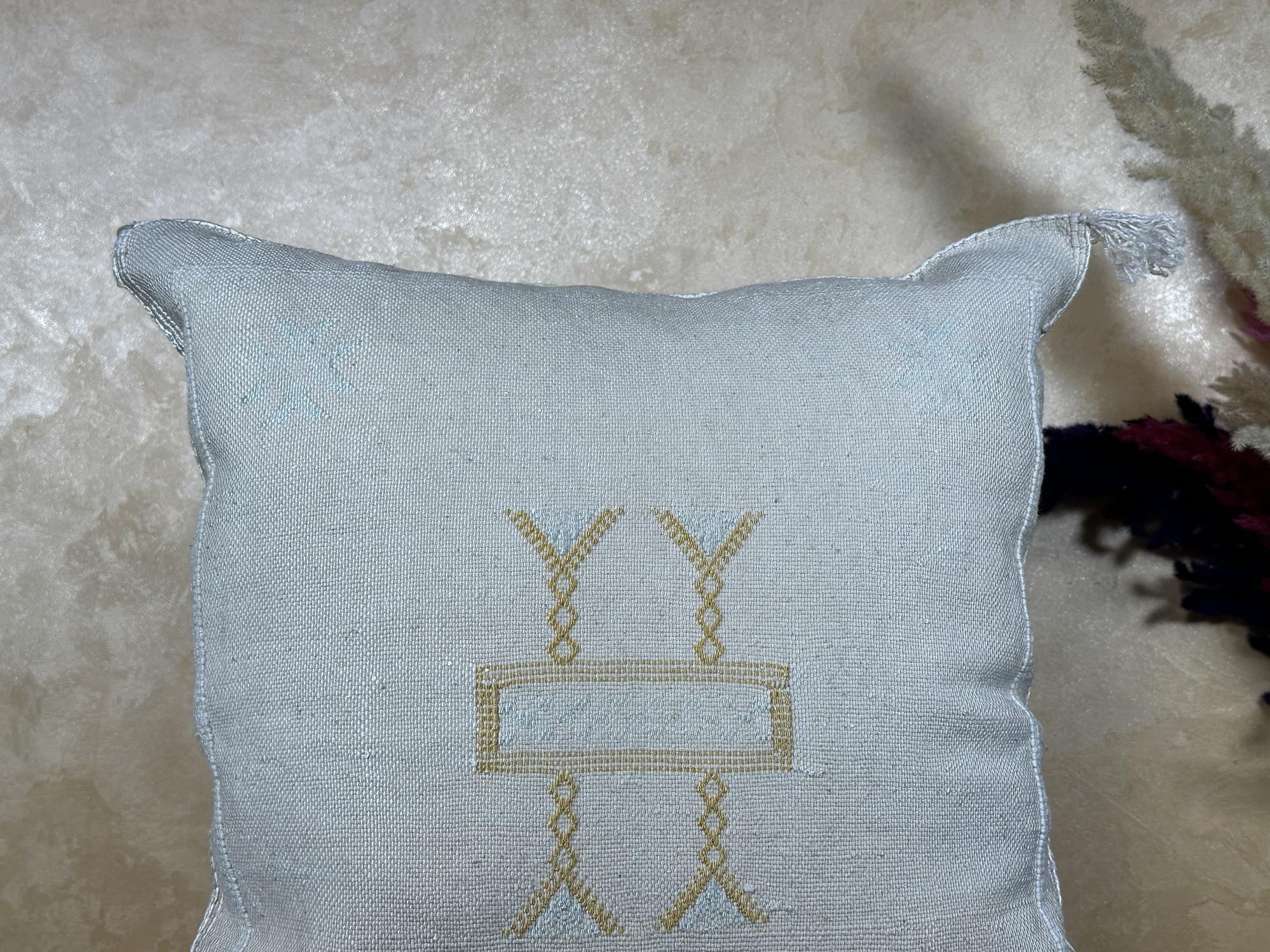 Silver Moroccan Silk Pillow Cover, Gold Embroidered Boho Cushion, Handmade Luxury Pillowcase, Custom Gift - product image 7