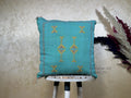 Teal Moroccan Cactus Silk Pillow Cover, Handmade Berber Kilim Cushion, Boho Embroidered Pillow Sham, Luxu - product image 1