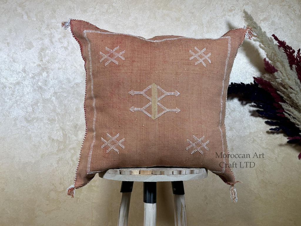 Boho Terracotta Pillow Cover, Handmade Moroccan Woven Cushion, Rust Kilim Pillowcase with Ivory Berber Em - product image 1