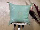 Mint Green Sabra Pillow Cover, Moroccan Boho Cushion, Handmade Cactus Silk Pillowcase With Woven Pattern - product image 1