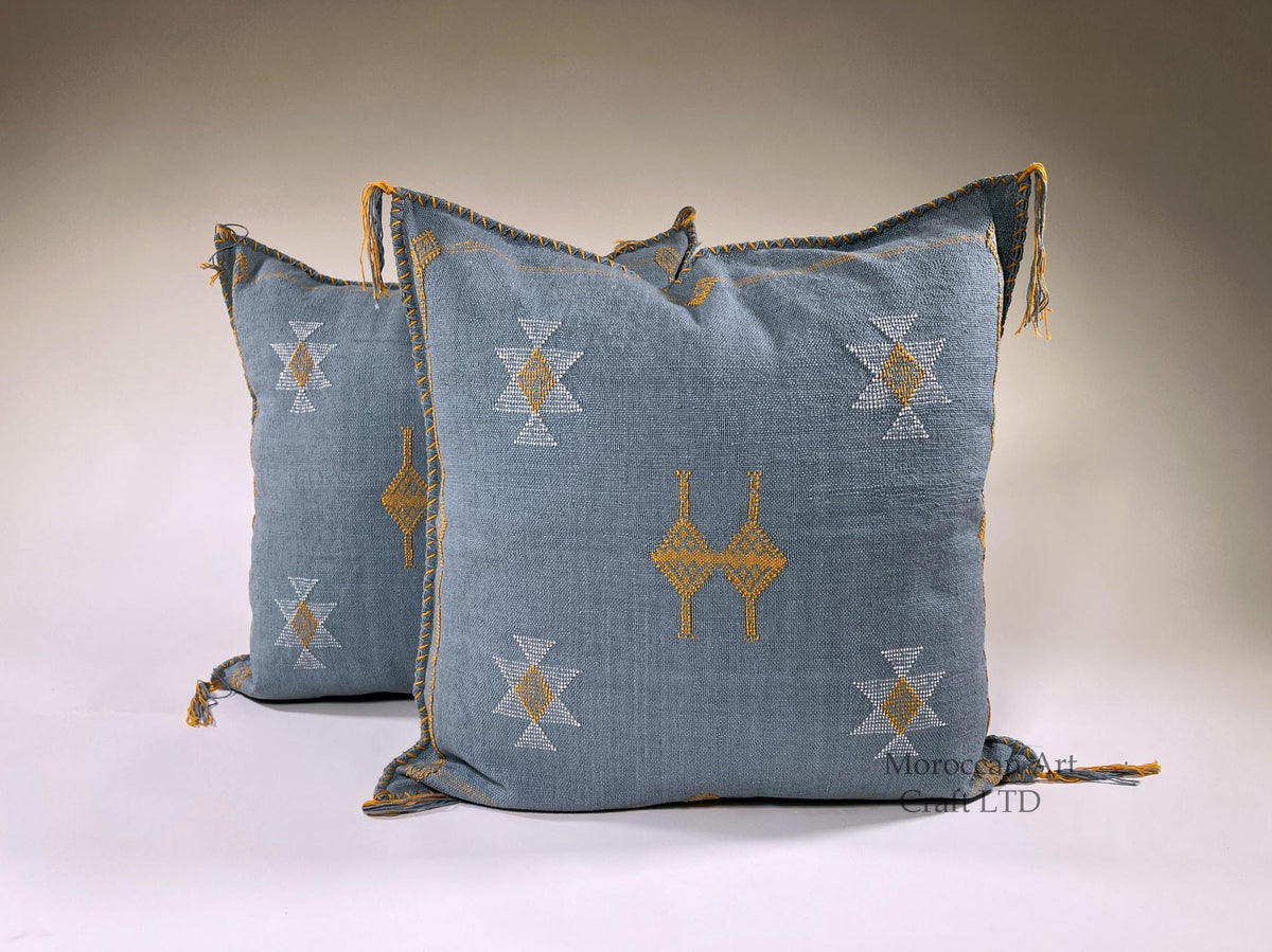 Moroccan Silk Cushion Cover, Handmade Embroidered Pillowcase, Boho Sofa Couch Bed Decor - product image 1