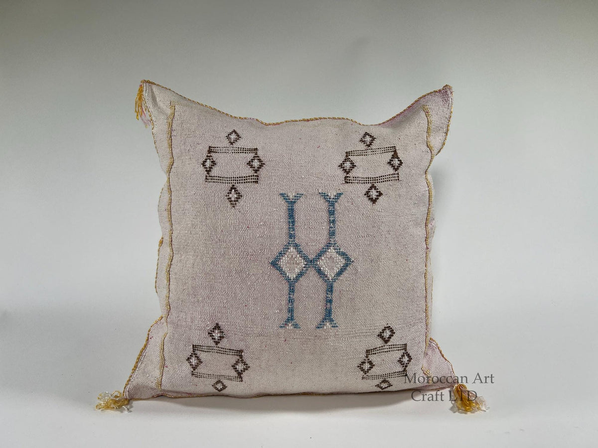 Luxury Silk Pillow Cover, Handmade Moroccan Cushion Case, Embroidered Boho Sofa Bed Accent - product image 1