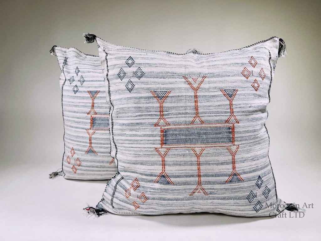 Moroccan Pillow Cover, Handmade Silk Cushion Case, Embroidered Boho Decor for Sofa Couch Bed - product image 1