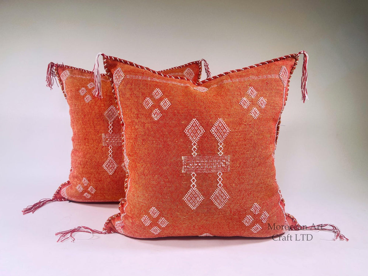 Moroccan Silk Pillow Cover, Handmade Embroidered Cushion Case, Boho Sofa Bed Pillow Decor - product image 1