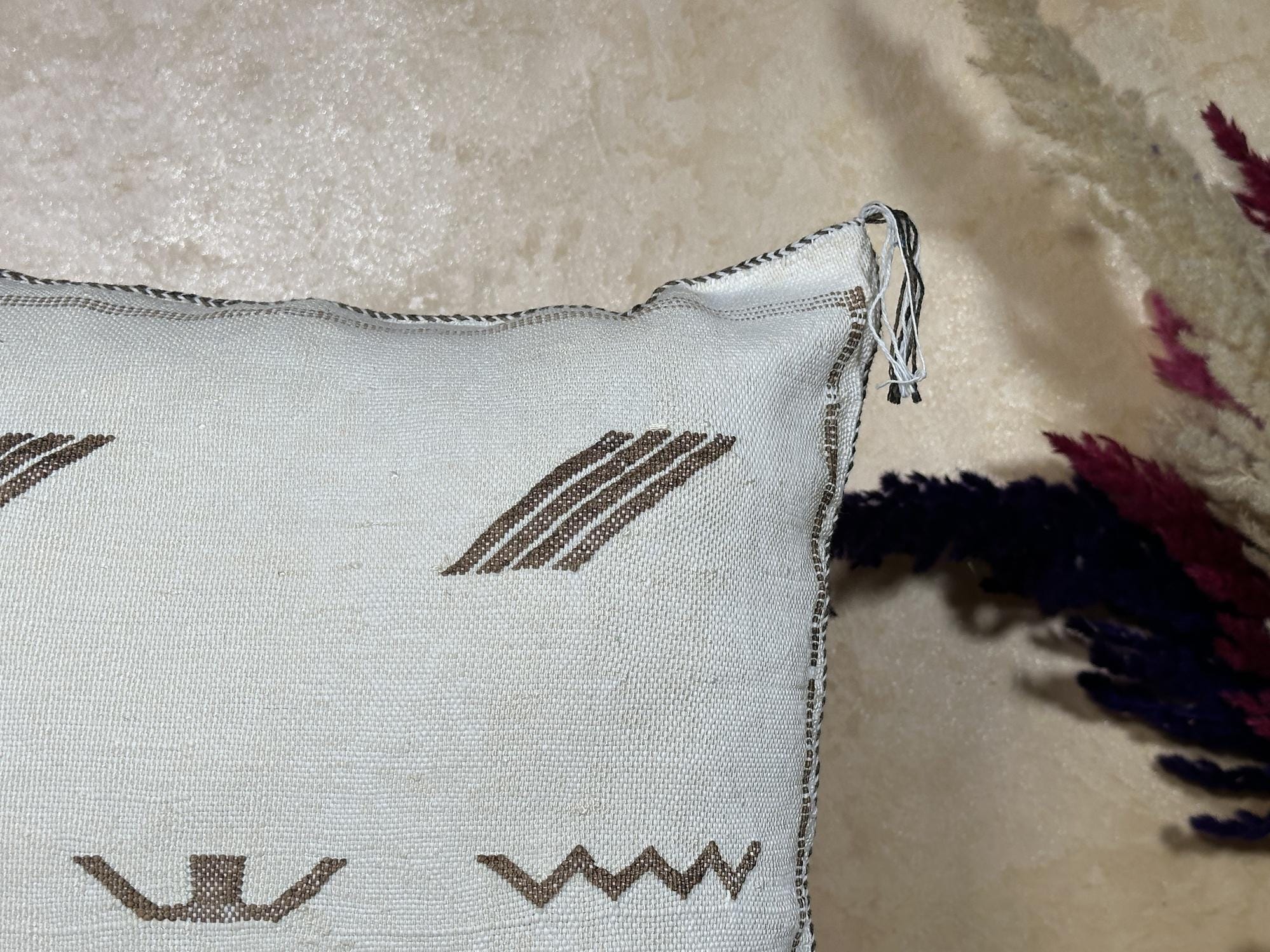 Light Blue Moroccan Cactus Silk Pillow Cover, Handmade Boho Kilim Cushion With Embroidery, Tassels, Luxur - product image 3