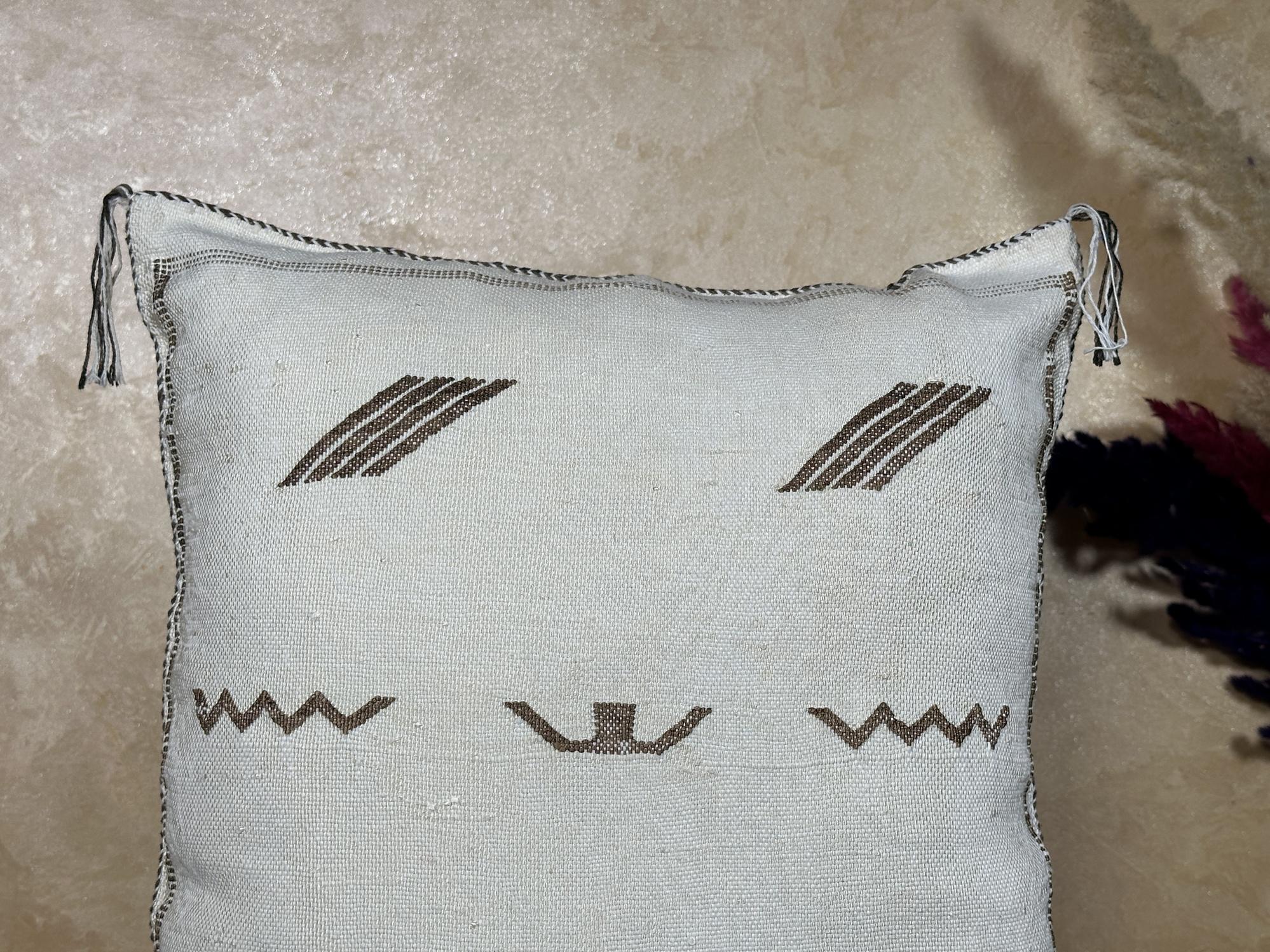 Light Blue Moroccan Cactus Silk Pillow Cover, Handmade Boho Kilim Cushion With Embroidery, Tassels, Luxur - product image 6
