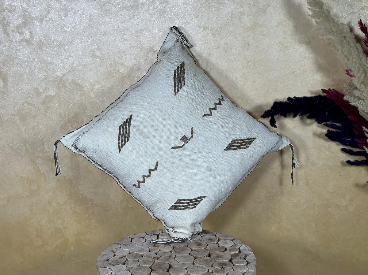 Light Blue Moroccan Cactus Silk Pillow Cover, Handmade Boho Kilim Cushion With Embroidery, Tassels, Luxur - product image 9