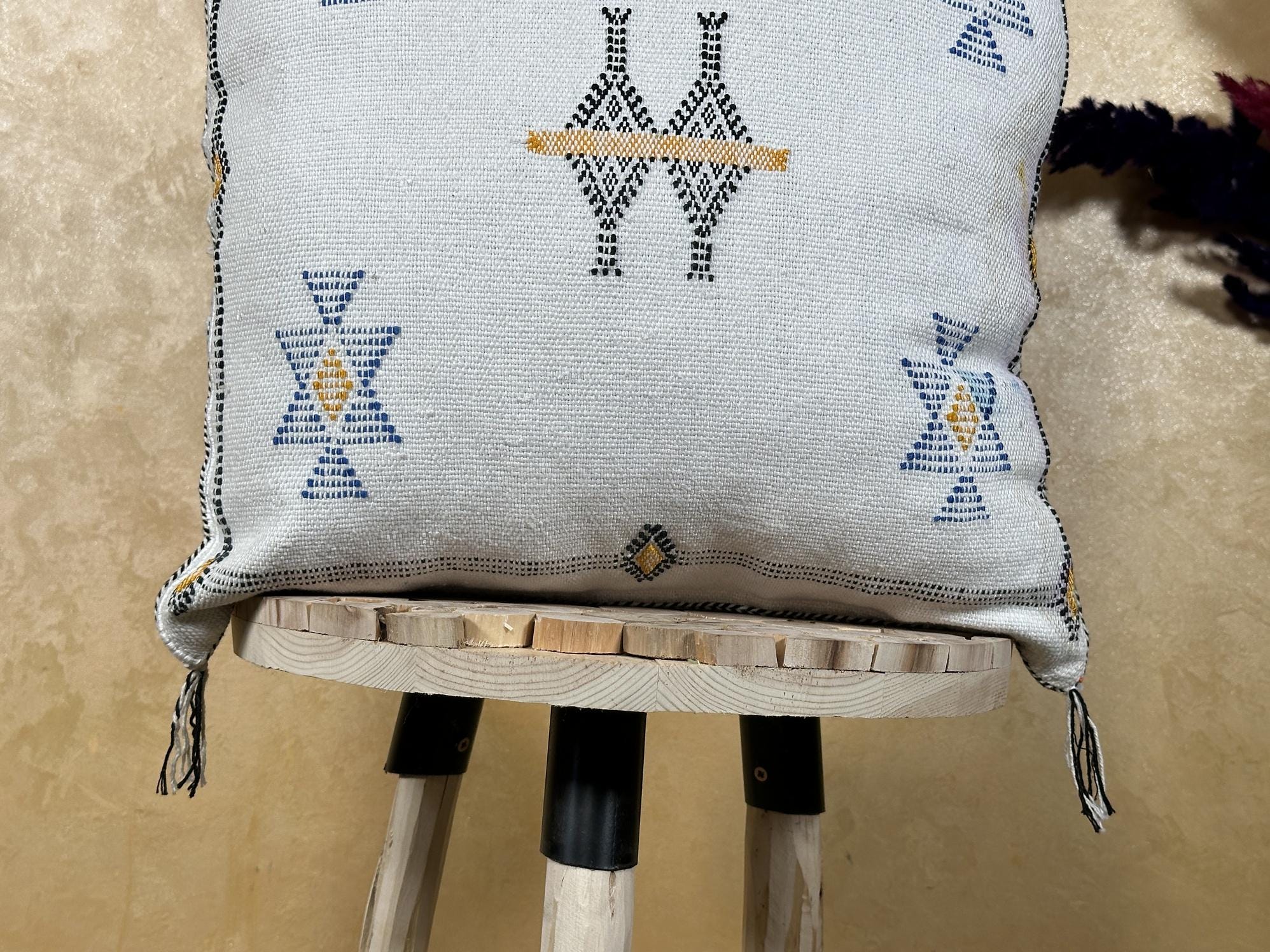 Light Blue Sabra Silk Pillow Cover, Moroccan Boho Woven Cushion Cover, Geometric Kilim Throw Pillow, Hand - product image 2