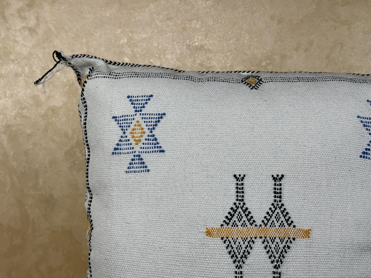Light Blue Sabra Silk Pillow Cover, Moroccan Boho Woven Cushion Cover, Geometric Kilim Throw Pillow, Hand - product image 6